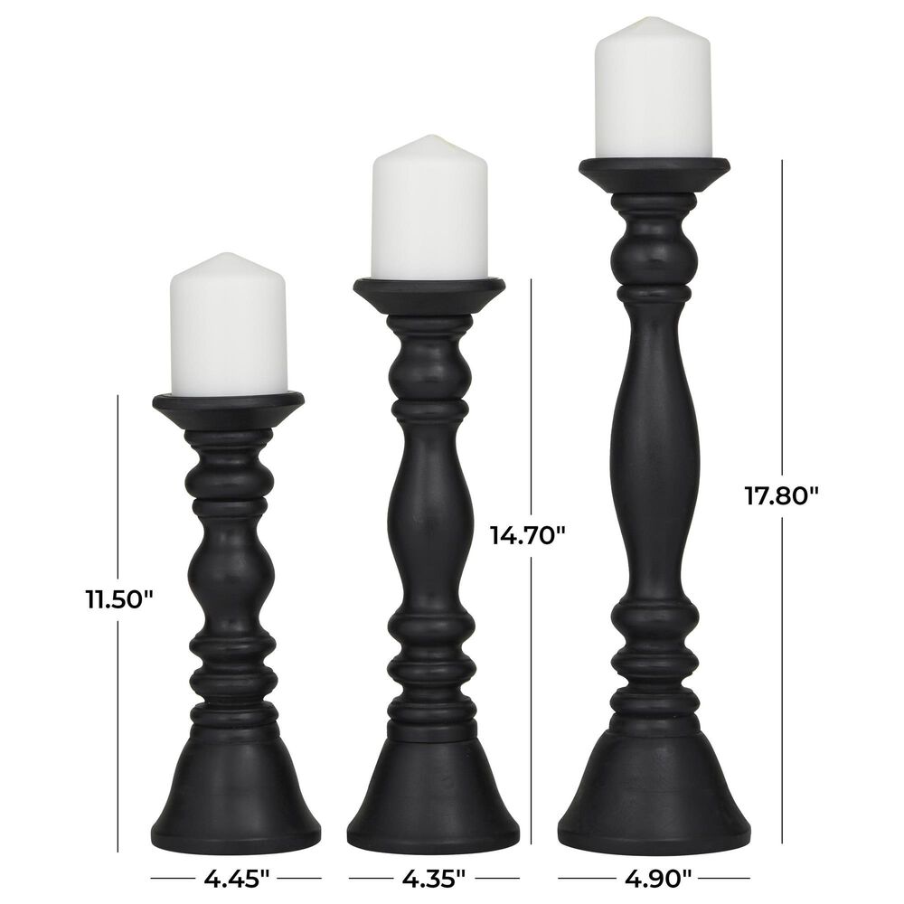 Maple and Jade 12&quot;, 15&quot;, 18&quot; Turned Style Pillar Decorative Candle Holder in Black &#40;Set of 3&#41;, , large