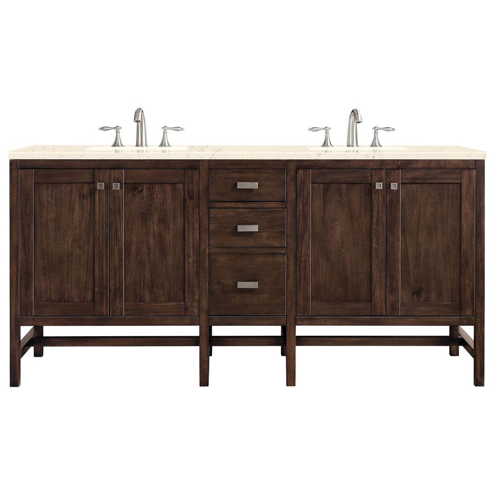 James Martin Vanities Addison 72" Double Bathroom Vanity in Mid Century Acacia with 3 cm Eternal Marfil Quartz Top and Rectangular Sinks, , large