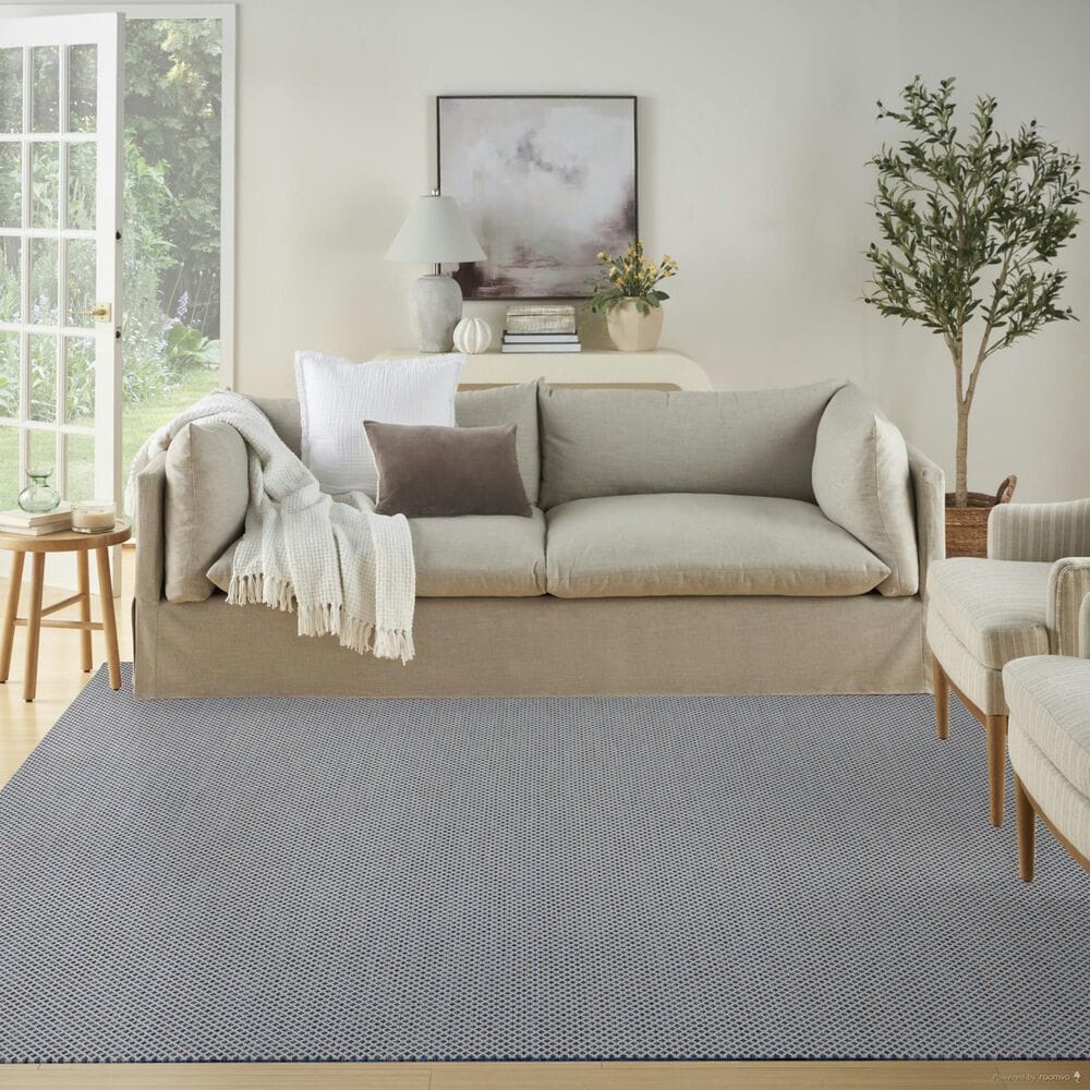 Nourison Courtyard Ivory and Blue 8&#39; Square Indoor/Outdoor Area Rug, , large