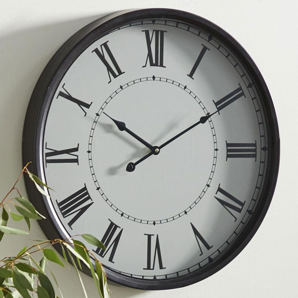 Maple and Jade 20&quot; Decorative Wall Clock in Matte Black and White, , large