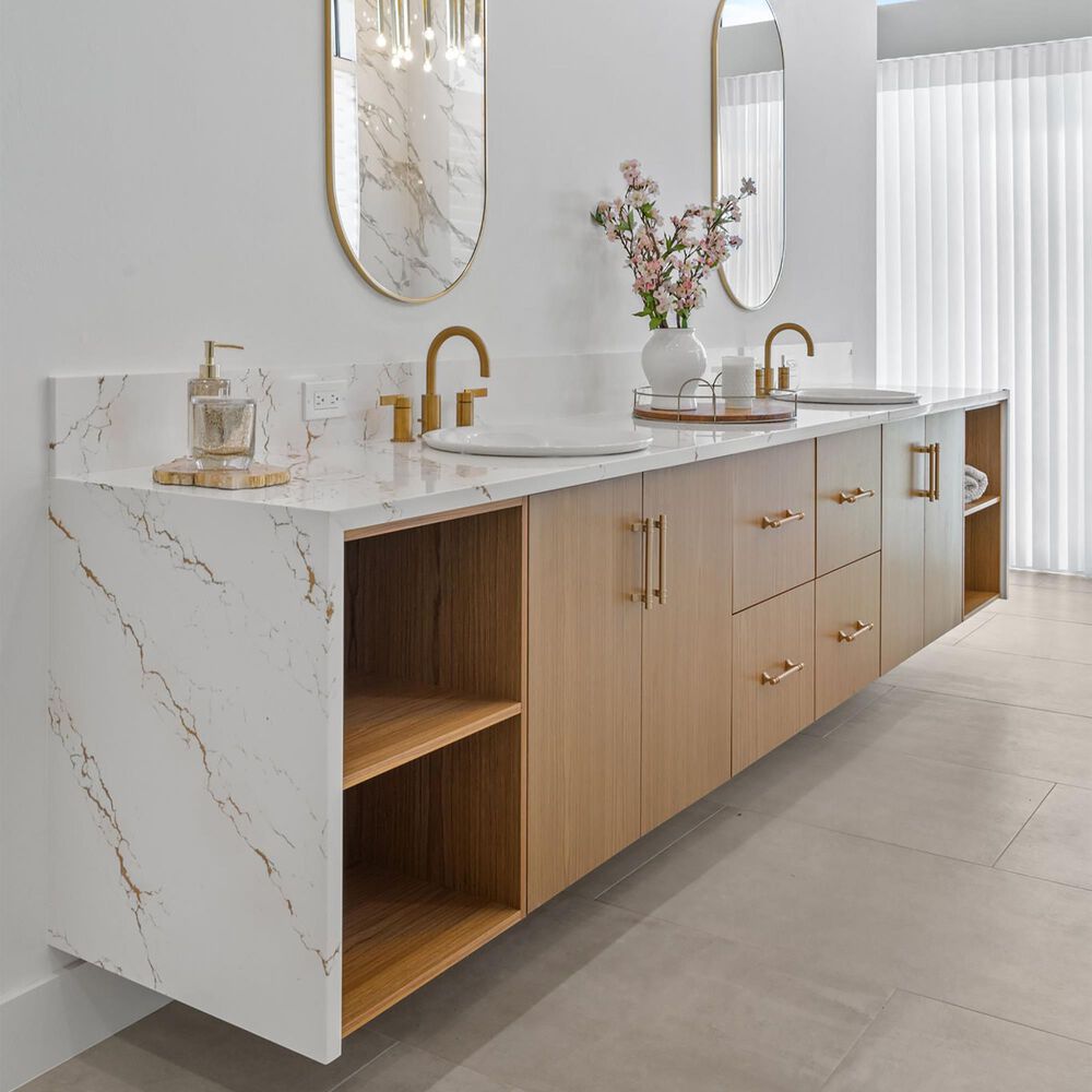 Cambria Luxury Inverness Gold 3cm Quartz Countertop in White and Gold, , large
