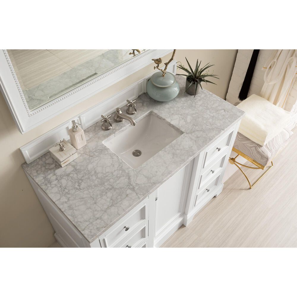 James Martin Vanities De Soto 48&quot; Single Bathroom Vanity in Bright White with 3 cm Carrara White Marble Top and Rectangular Sink, , large