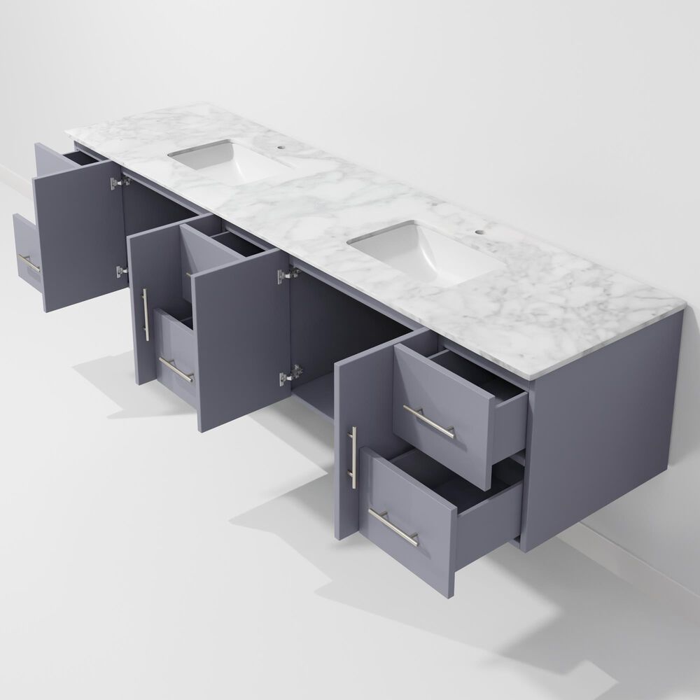 Lexora Home Geneva 84" Double Bathroom Vanity in Dark Grey with 2 cm White Carrara Marble Top and Rectangular Sinks, , large
