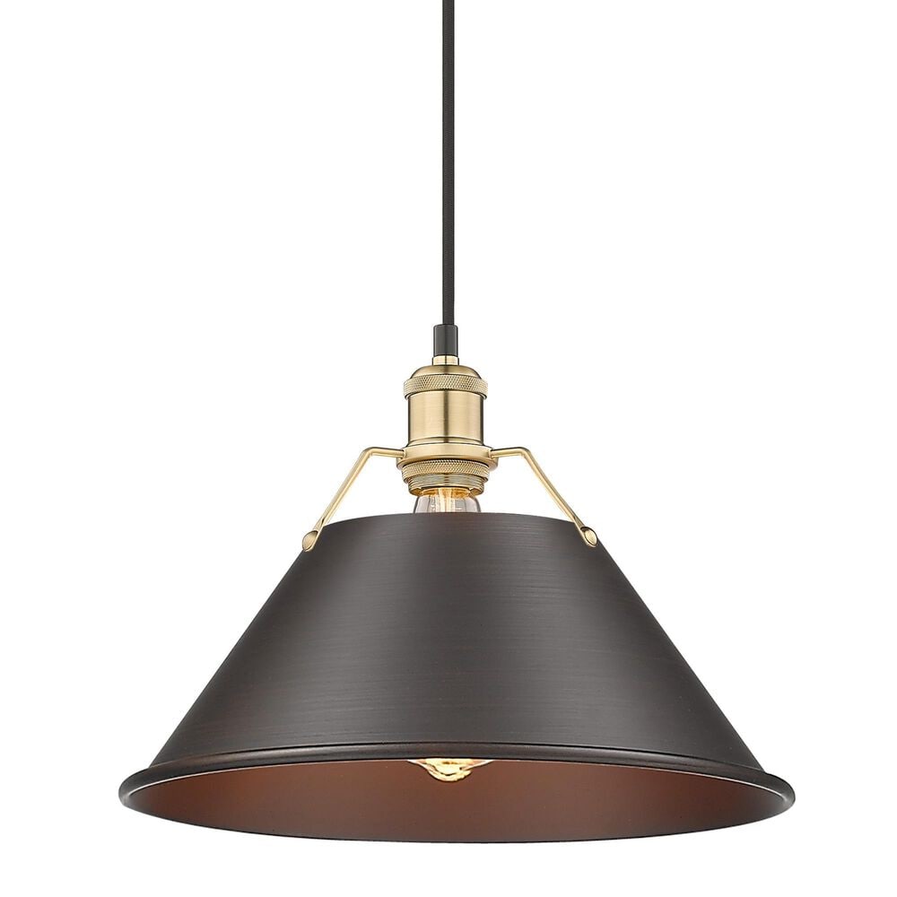 Golden Lighting Orwell 1-Light Wide Large Pendant with Rubbed Bronze Shade in Brushed Champagne Bronze, , large