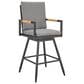 Armen Living Crown Patio Swivel Bar Stool with Dark Gray Cushion in Black, , large