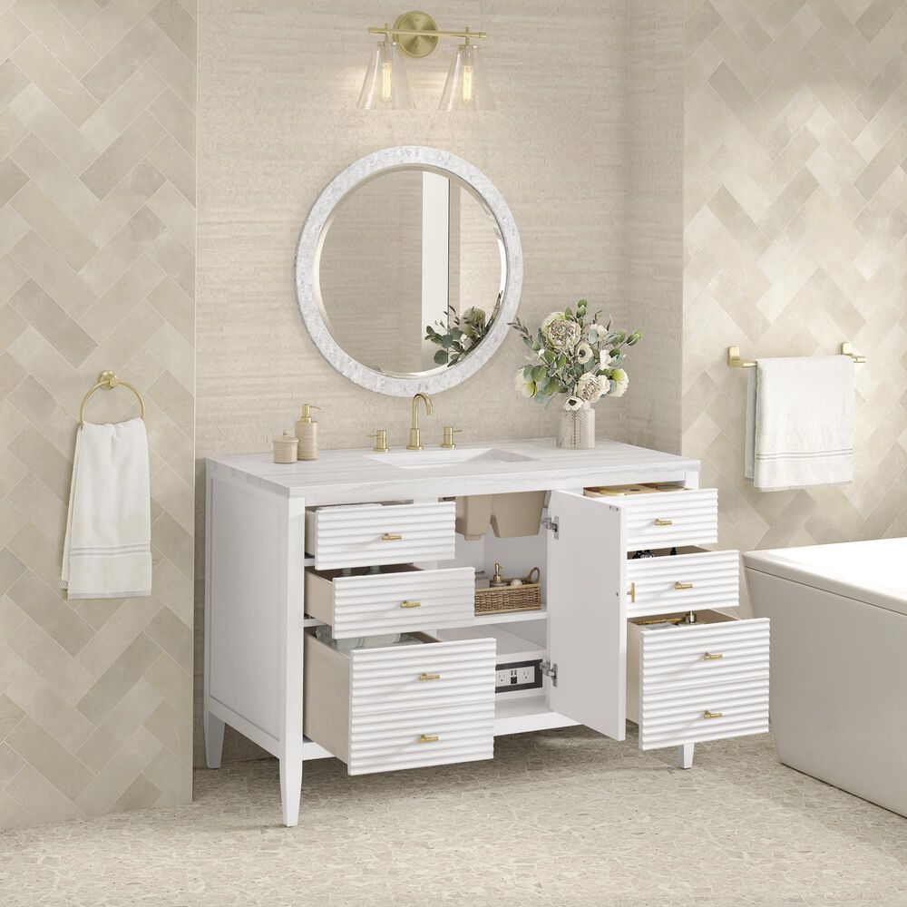 James Martin Vanities Myrrin 48&quot; Vanity in Bright White with 3cm Arctic Fall Solid Surface Top, , large