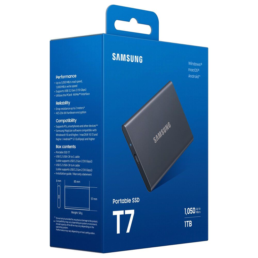 Samsung 1TB T7 Portable SSD in Titan Gray, , large