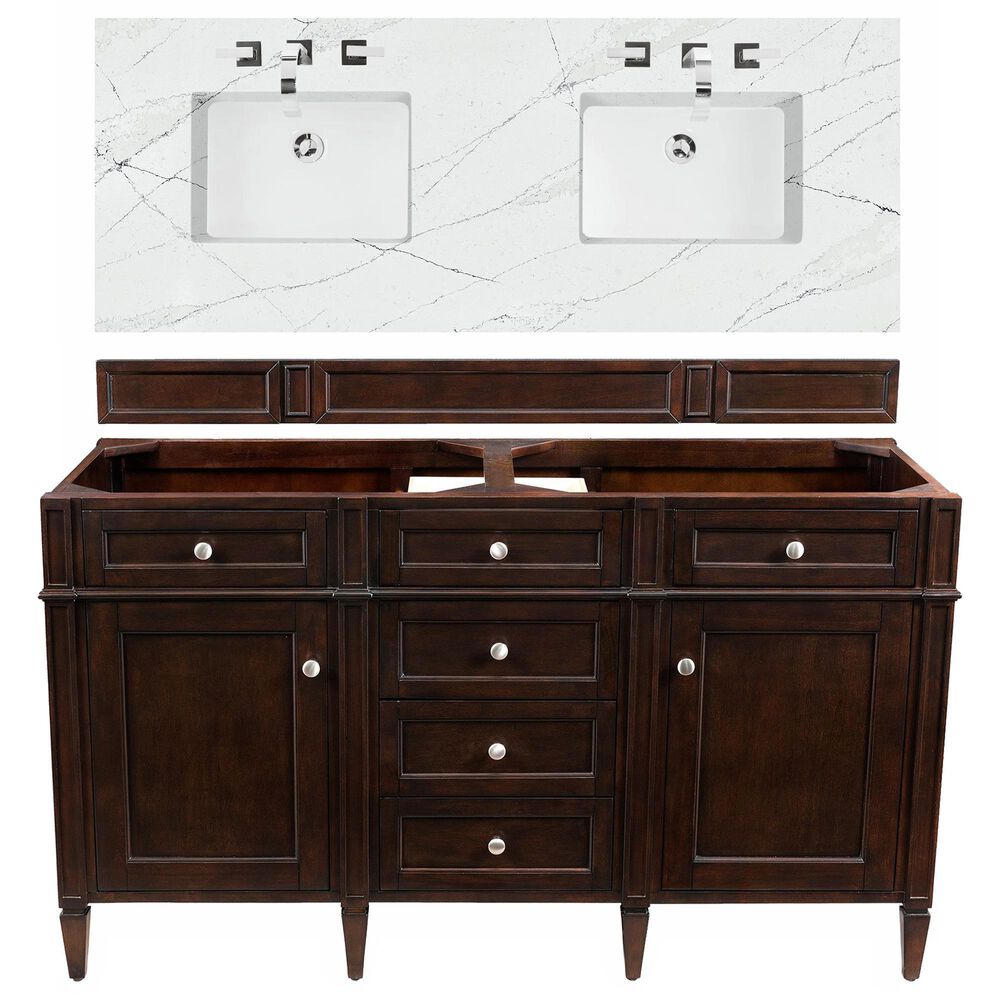 James Martin Vanities Brittany 60" Double Bathroom Vanity in Burnished Mahogany with 3 cm Ethereal Noctis Quartz Top, , large
