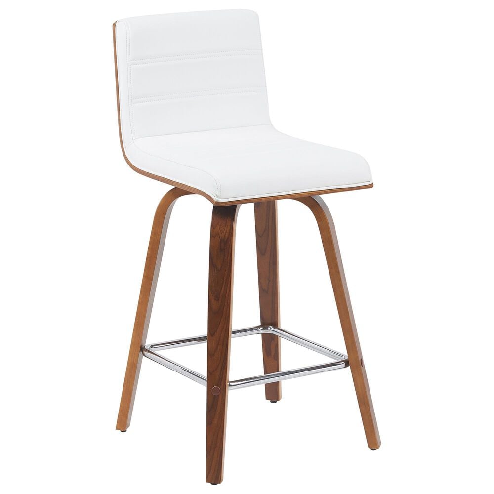 Armen Living Vienna Swivel Counter Height Stool with Snow White Upholstery in Walnut, , large