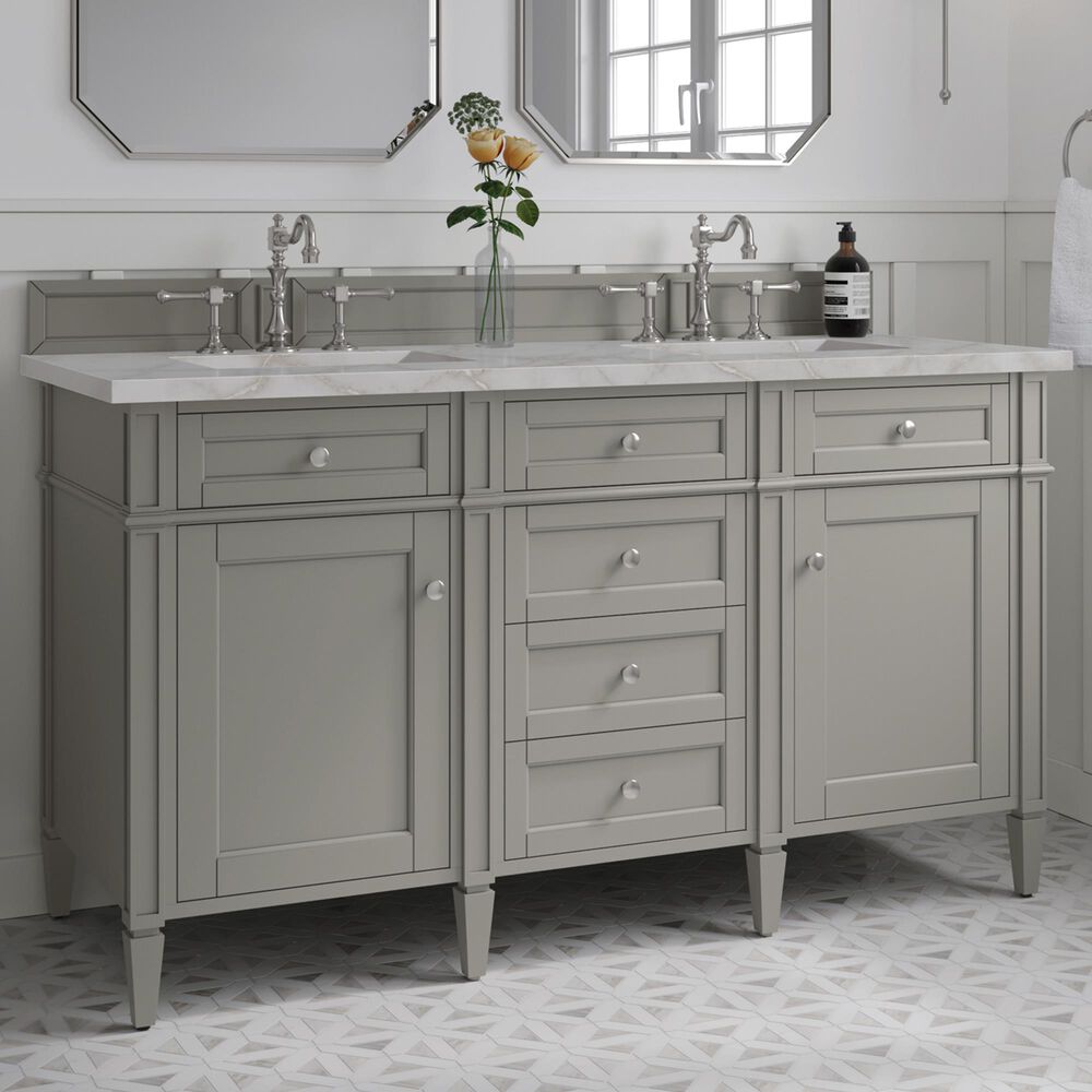 James Martin Vanities Brittany 60" Double Bathroom Vanity in Urban Gray with 3 cm Eternal Jasmine Pearl Silestone Top, Rectangular Sinks and FreePower Wireless Charger, , large