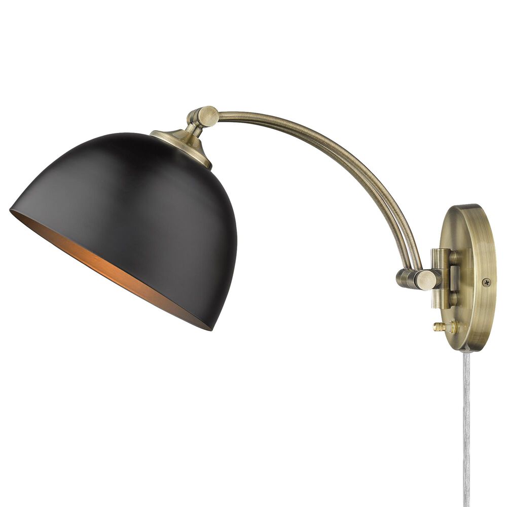 Golden Lighting Rey 1-Light Wall Sconce in Aged Brass and Black, , large