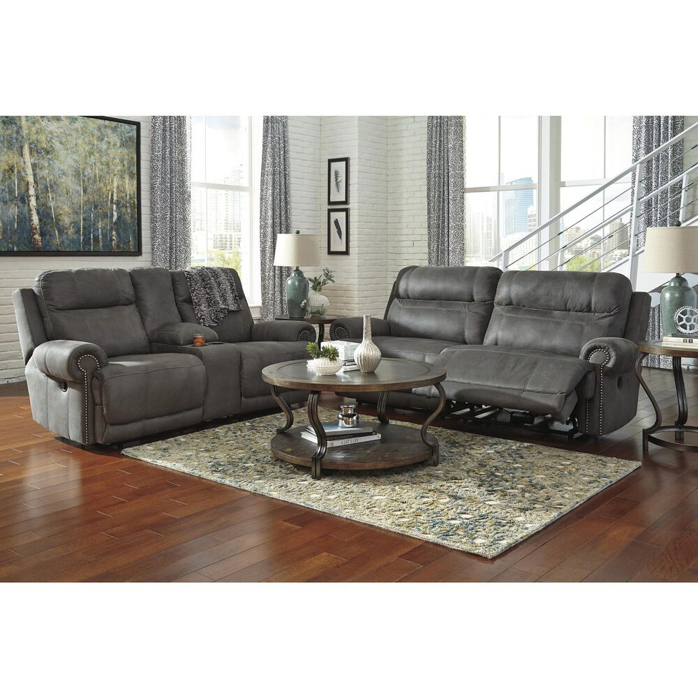 Ashley Austere Manual Reclining Loveseat with Center Console in Gray, , large