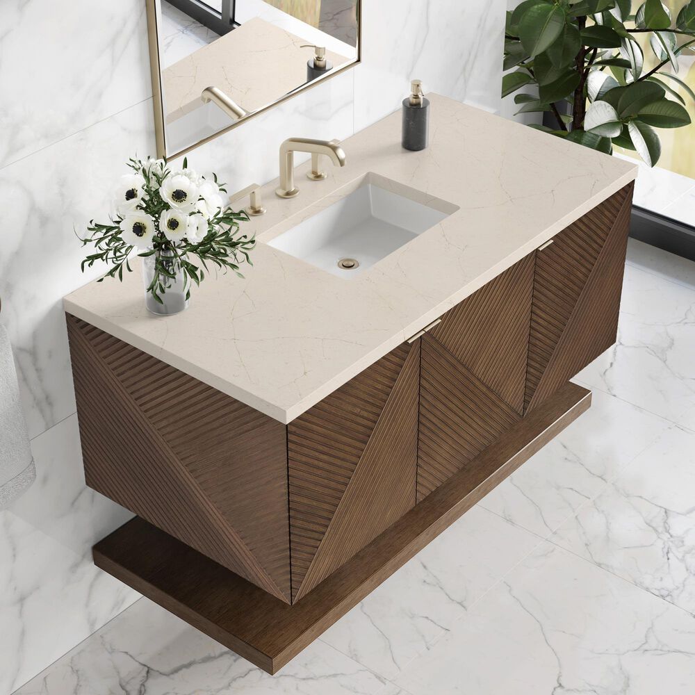 James Martin Vanities Marcello 48&quot; Single Bathroom Vanity in Chestnut with 3 cm Eternal Marfil Quartz Top and Rectangular Sink, , large