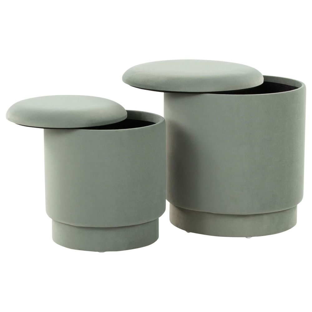 Lumisource Marla 2-Piece Upholstered Ottoman Set in Light Green Velvet, , large
