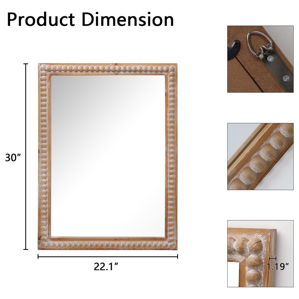 Hearth and Haven Rectangular Wall Mirror with Wood Beading Frame in Antique Natural, , large