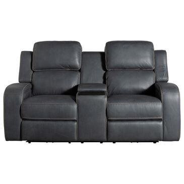 Aurora Furnishings Power Reclining Console Loveseat with Audio in Teramo Steel Blue, , large