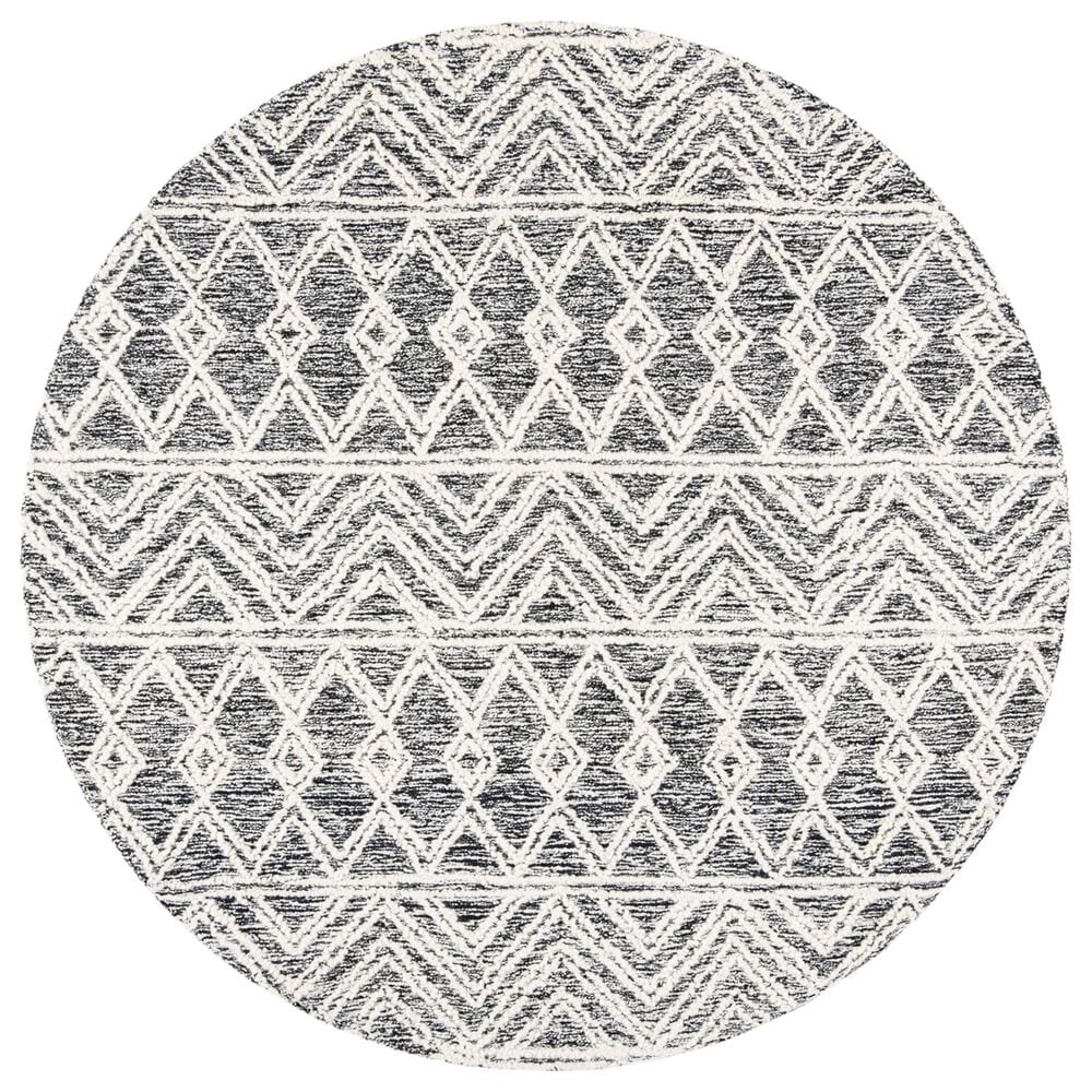 Safavieh Micro-Loop MLP203A 5" Round Ivory and Black Area Rug, , large