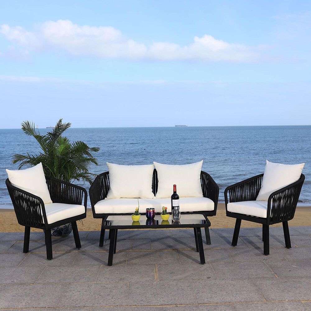 Safavieh Jorda 4-Piece Rope Living Set in Black/Beige, , large