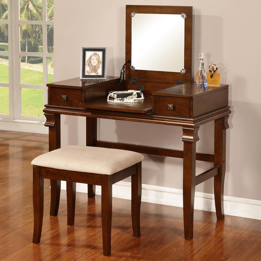 Linden Boulevard Naomi Vanity Set in Walnut, , large