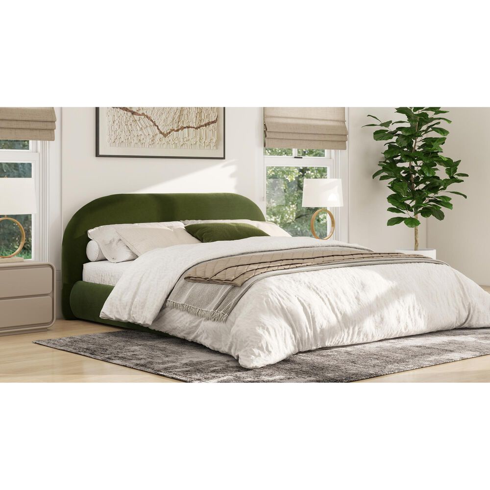 Jennifer Taylor Home Archie Puffy Grounded King Upholstered Platform Bed in Olive Green, , large