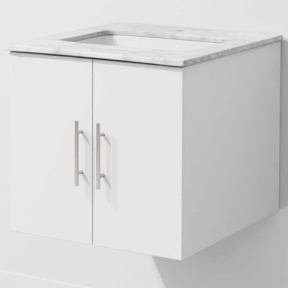 Lexora Home Geneva 24" Single Bathroom Vanity in Glossy White with 2 cm White Carrara Marble Top and Rectangular Sink, , large