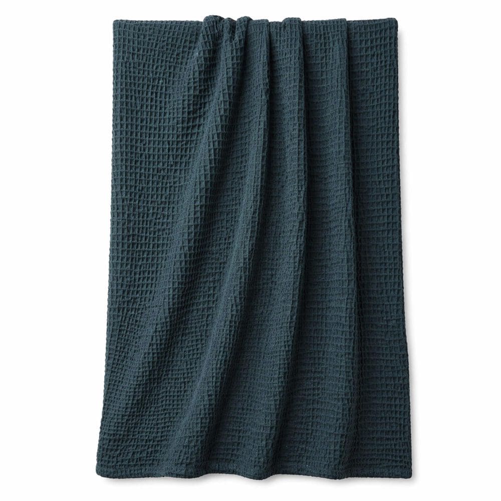 Trade Linker Full/Queen Waffle Weave Knit Throw Blanket in Indigo, , large