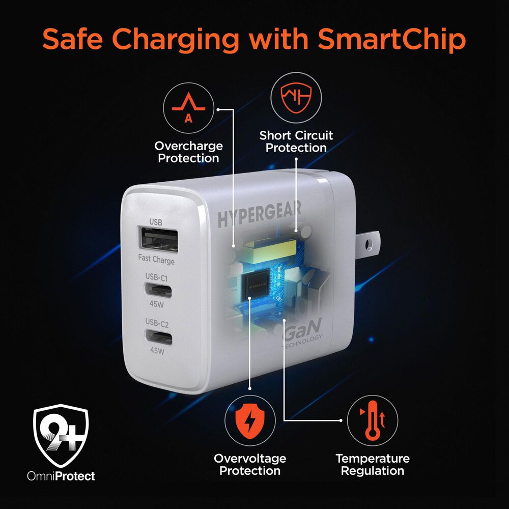 Hypercel 45W PD Wall Charger + 6ft USB-C to USB-C Cable in White, , large