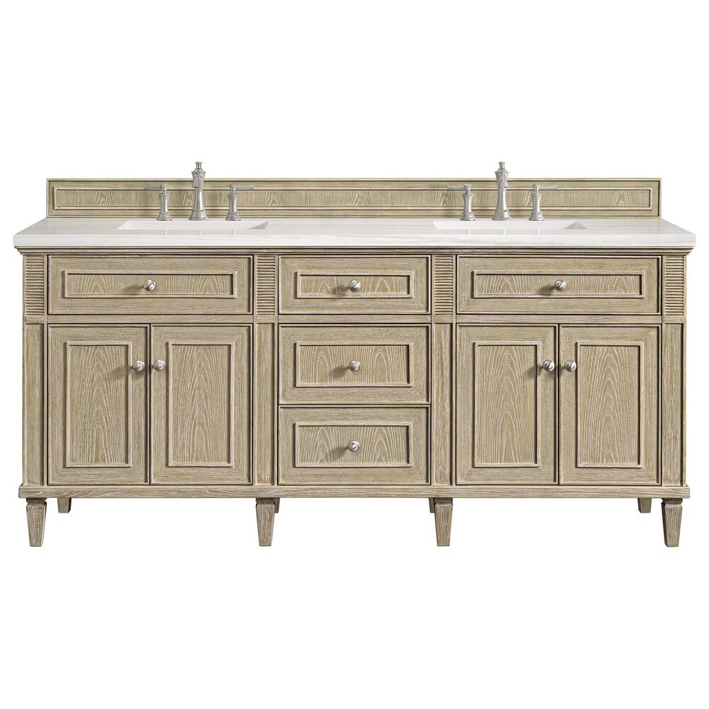 James Martin Vanities Lorelai 72&quot; Double Vanity in Whitewashed Oak with 3 CM Arctic Fall Solid Surface Top, , large