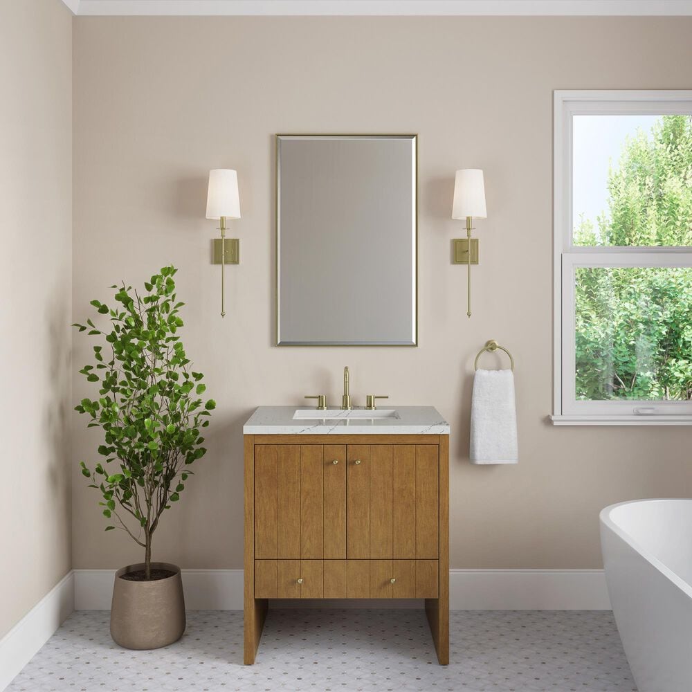 James Martin Hudson 30" Single Bathroom Vanity in Honey Oak with 3 cm Ethereal Noctis Silestone Top and Rectangular Sink, , large