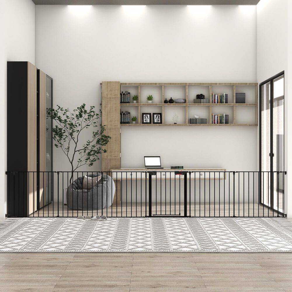 HOMLUX 6-Panel Adjustable Pet Gate in Black, , large