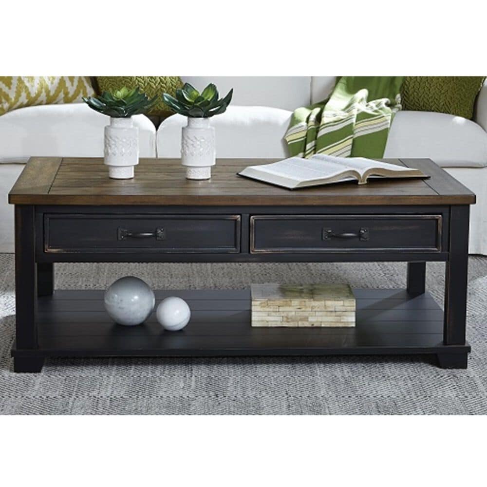 Null Large Rectangular Cocktail Table in Warm Pecan and Black, , large