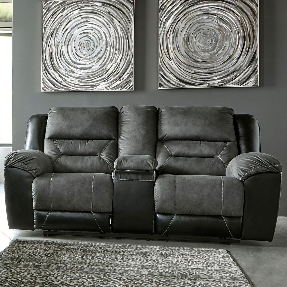 Signature Design by Ashley Earhart Manual Reclining Loveseat with Console in Slate, , large