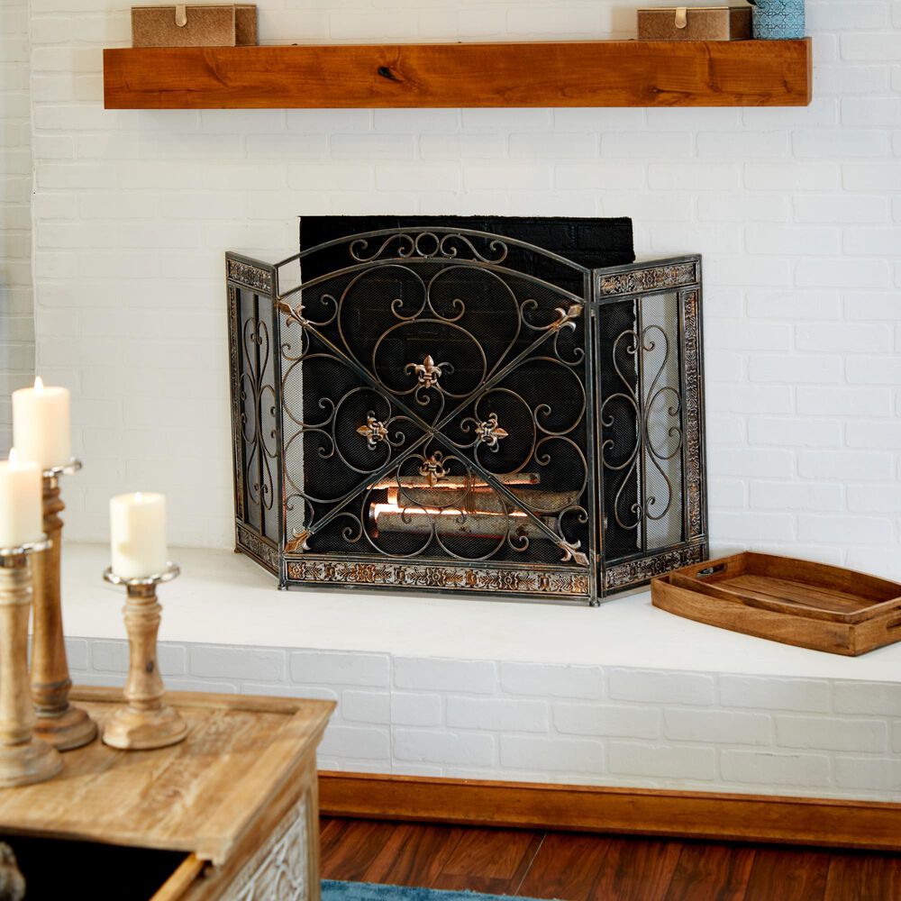 Maple and Jade 52&quot; x 31&quot; Fireplace Screen in Black, , large