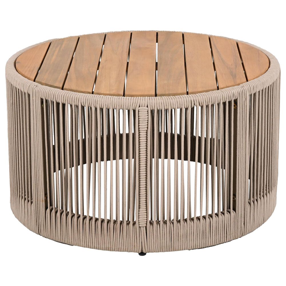 Hearth and Haven 2-Piece Outdoor Coffee Table and Side Table Set with Woven Rope Design in Beige and Teak, , large