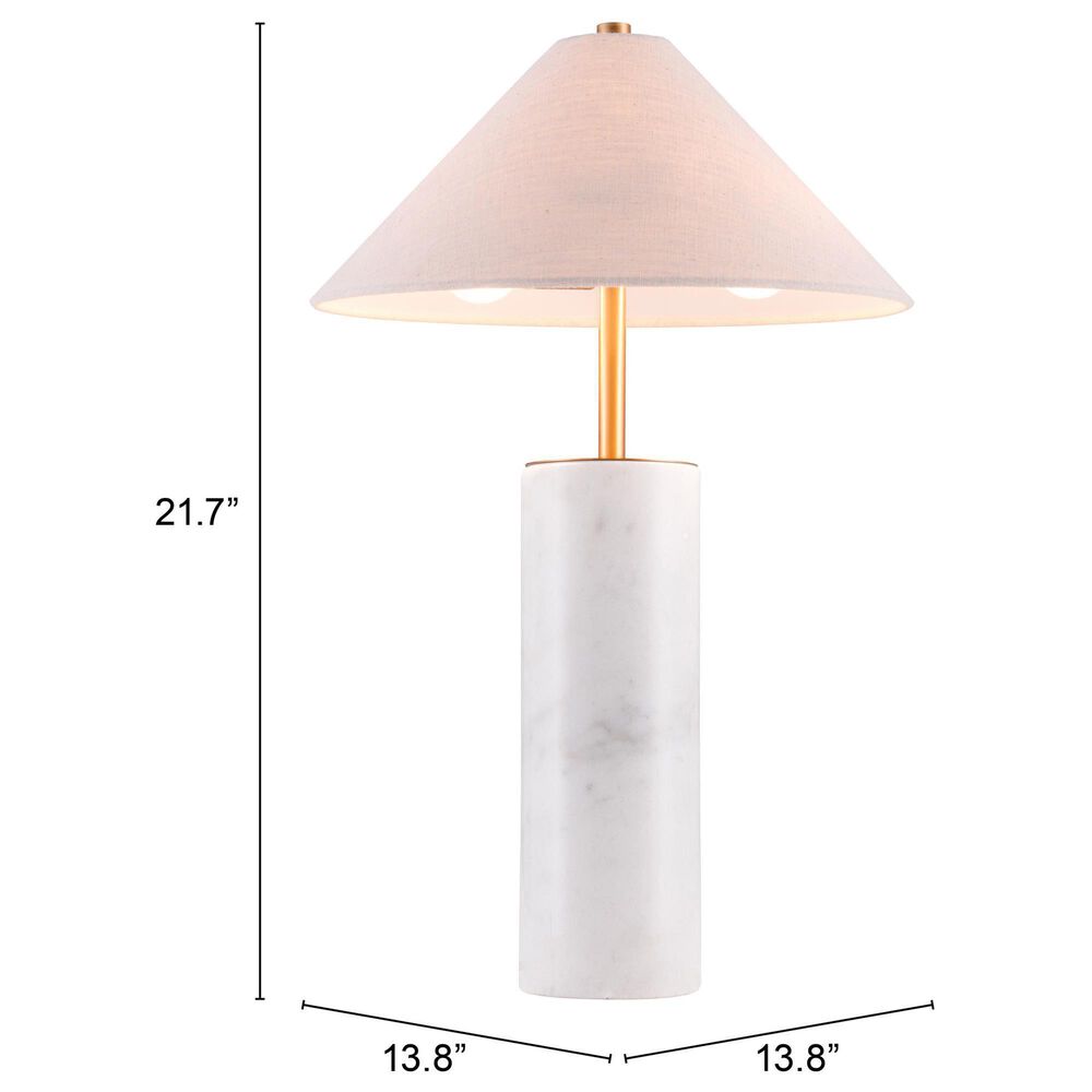 Zuo Modern Ciara Table Lamp in White Marble and Brass, , large