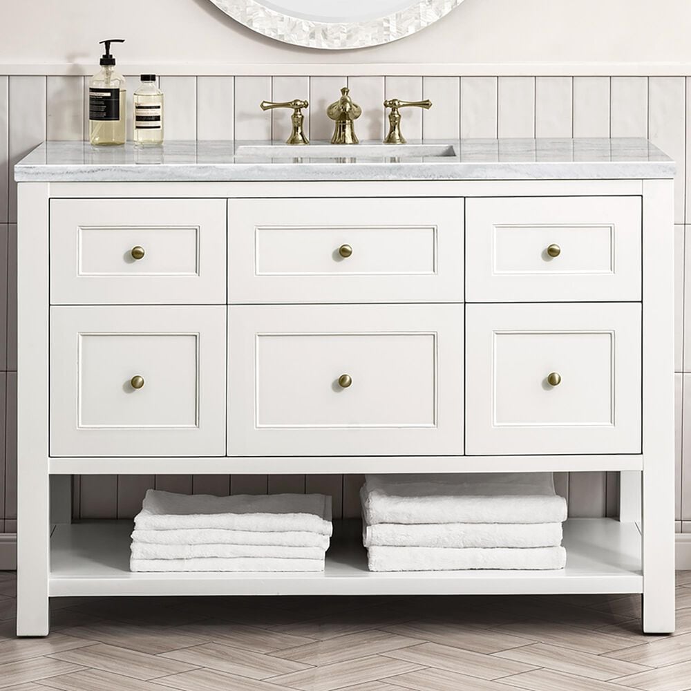 James Martin Vanities Breckenridge 48&quot; Single Bathroom Vanity in Bright White with 3 cm Arctic Fall Solid Surface Top and Rectangular Sink, , large
