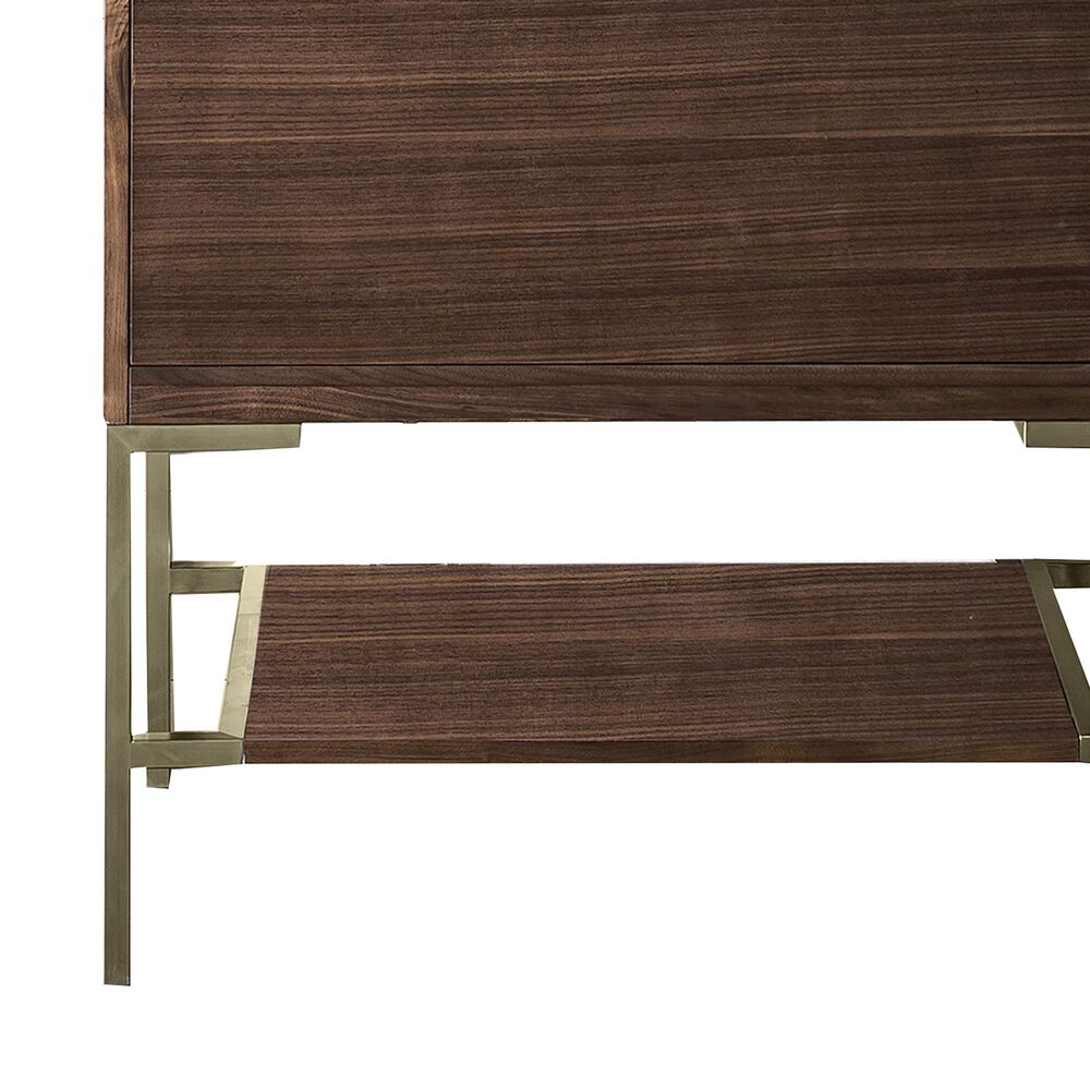 James Martin Vanities Mantova 31.5&quot; Single Vanity in Mid-Century Walnut and Champagne Brass with 3 cm Glossy White Composite Stone Top and Rectangular Sink, , large
