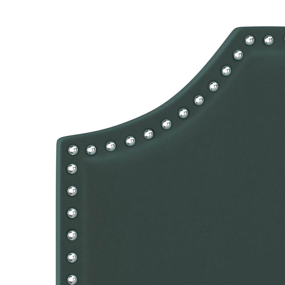 The Monday Company Cynthia Upholstered King Adjustable Headboard with Nickel Nail Heads in Green Velvet, , large