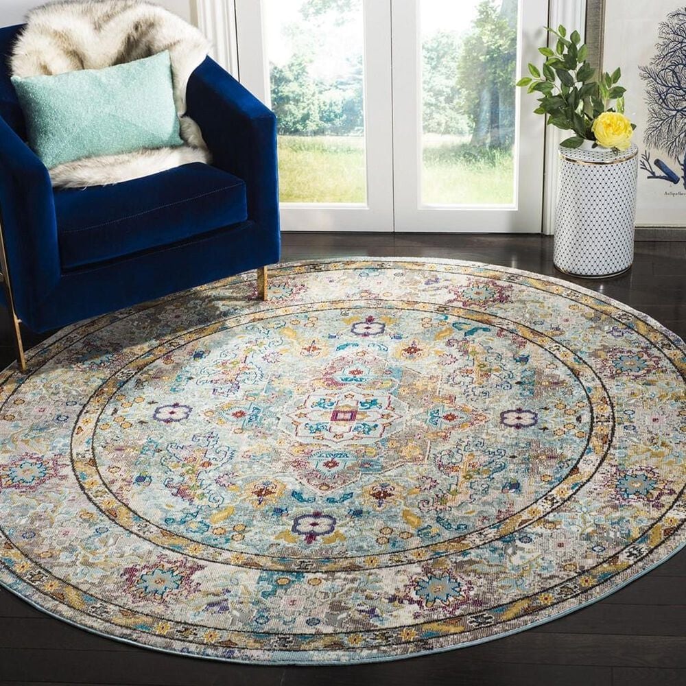Safavieh Aria 6&#39;6&quot; Round Beige and Blue Area Rug, , large