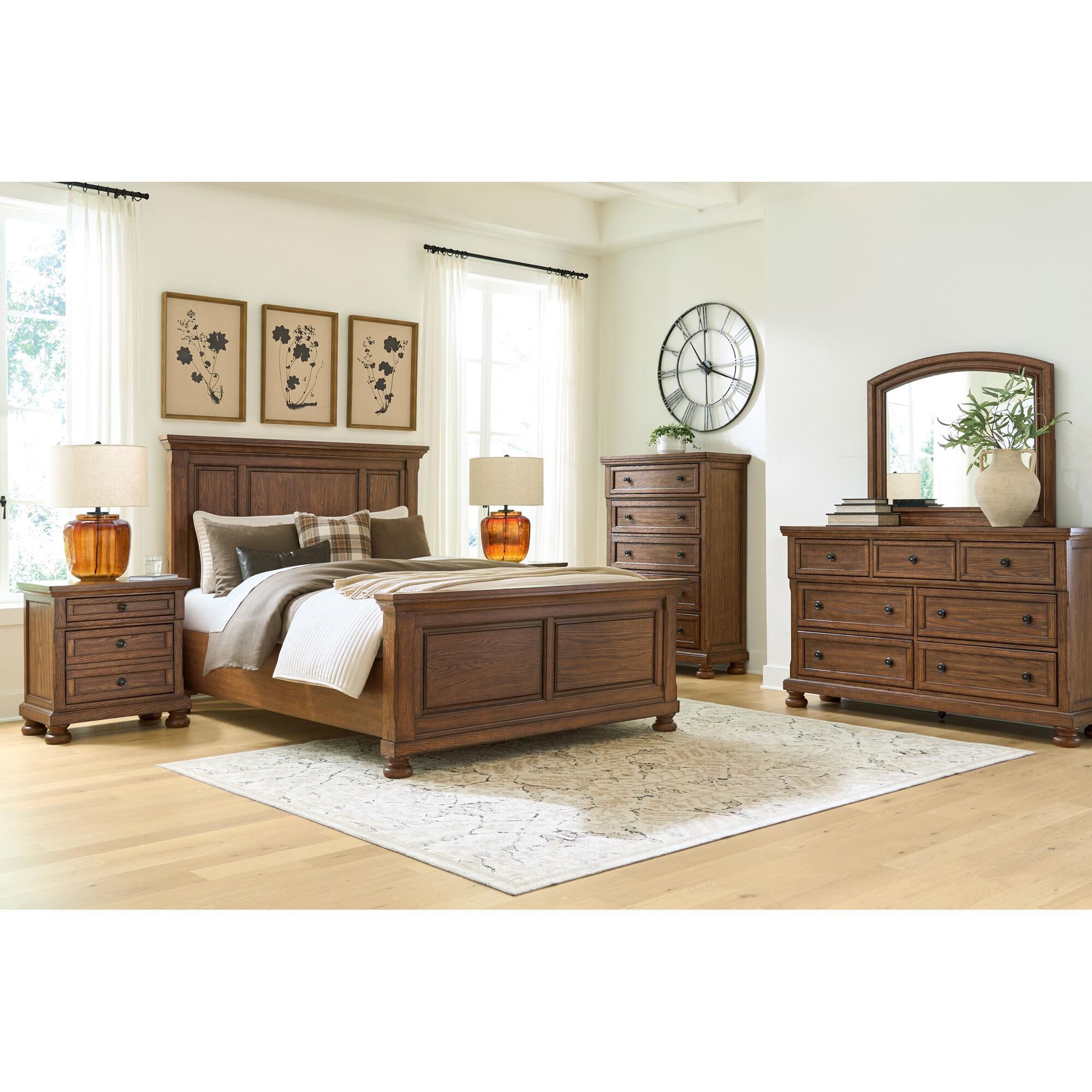 Ashley Zackaryn 5 Piece Queen Bedroom Set in Warm Brown with Panel
