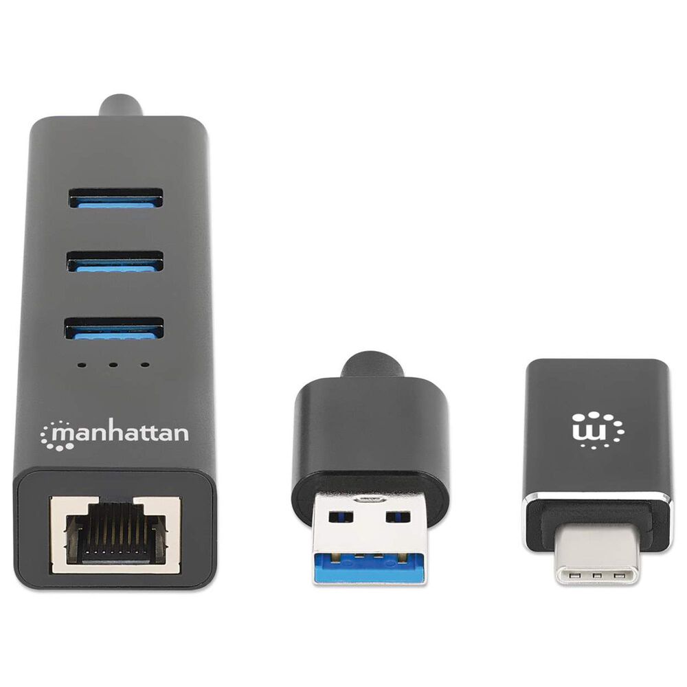 Manhattan 3-Port USB 3.0 Type-C/A Combo Hub with Gigabit Ethernet Network Adapter, , large