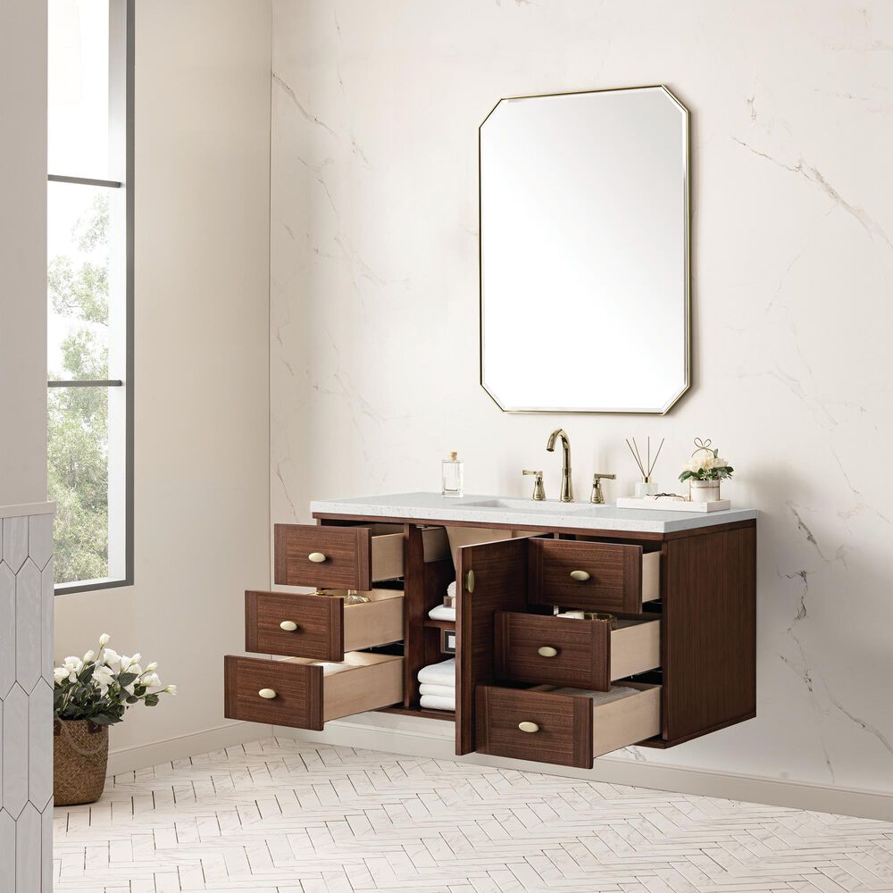 James Martin Vanities Amberly 48&quot; Single Bathroom Vanity in Mid-Century Walnut with 3 cm Lime Delight Quartz Top and Rectangular Sink, , large