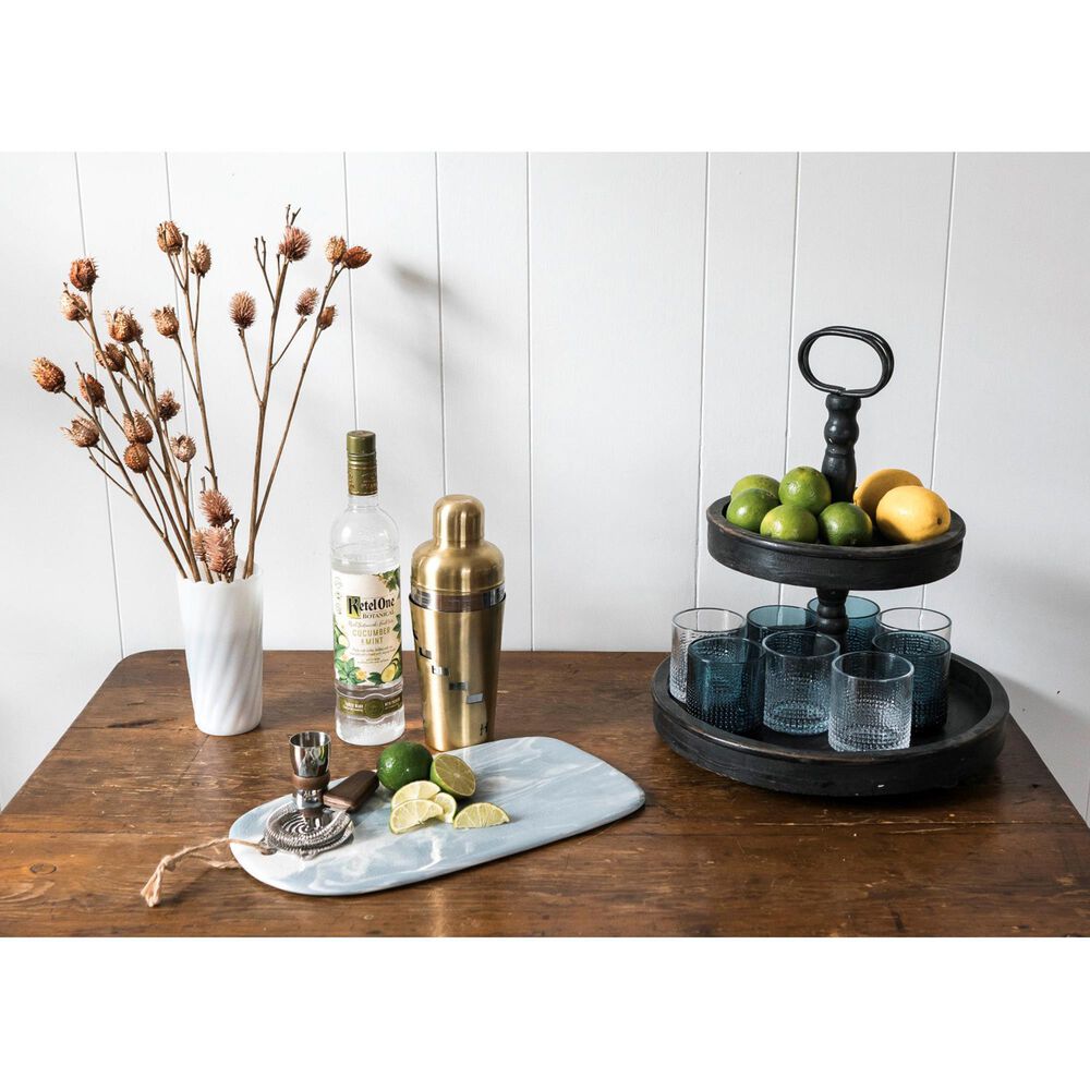 Creative Coop 2-Tier Tray with Metal Handle in Distressed Black, , large
