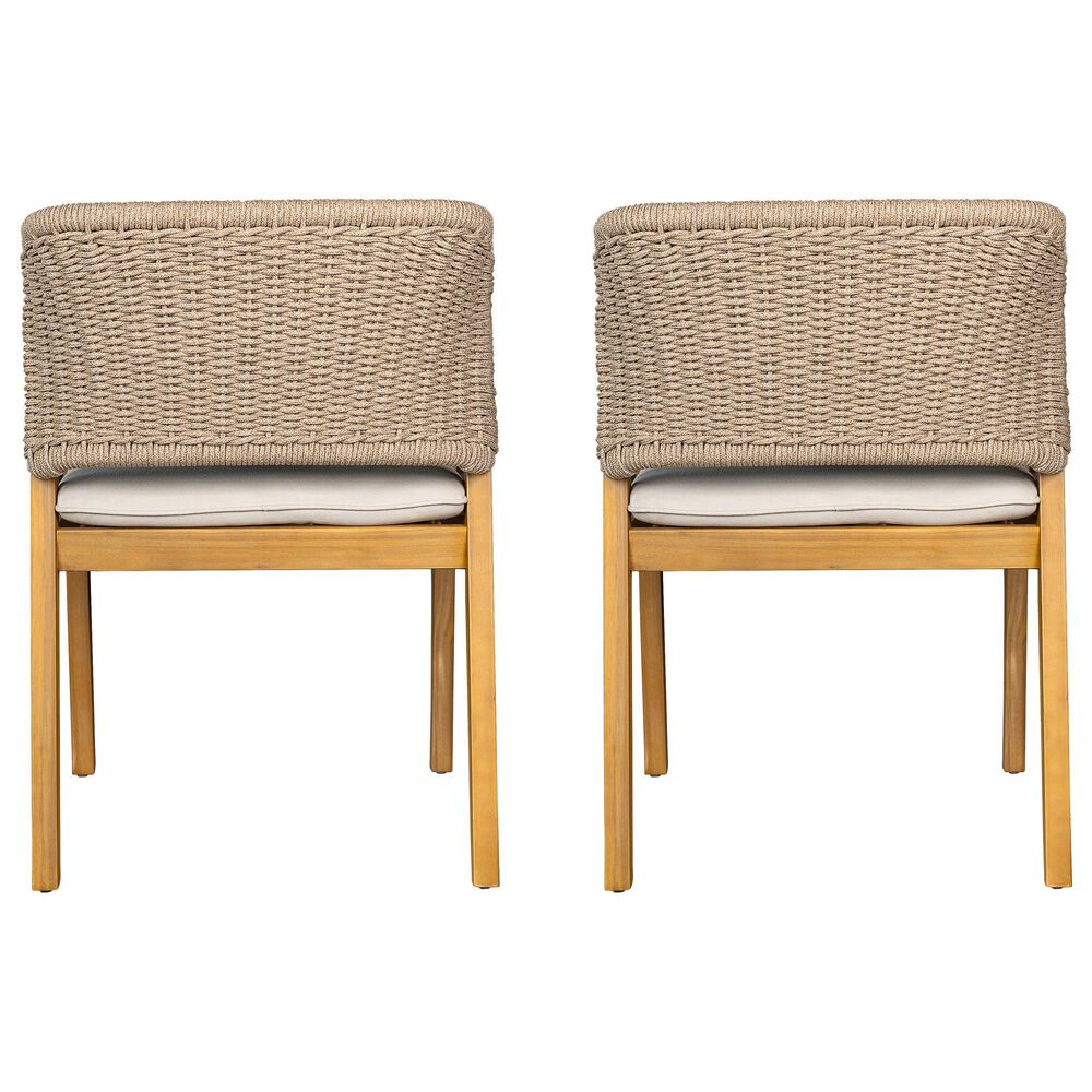 Hearth and Haven Patio Dining Chair with Rope-Design Backrest and Cushions in Light Teak (Set of 2), , large