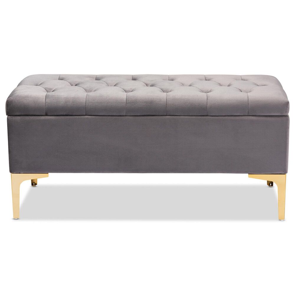 Baxton Studio Valere Storage Ottoman in Grey, , large