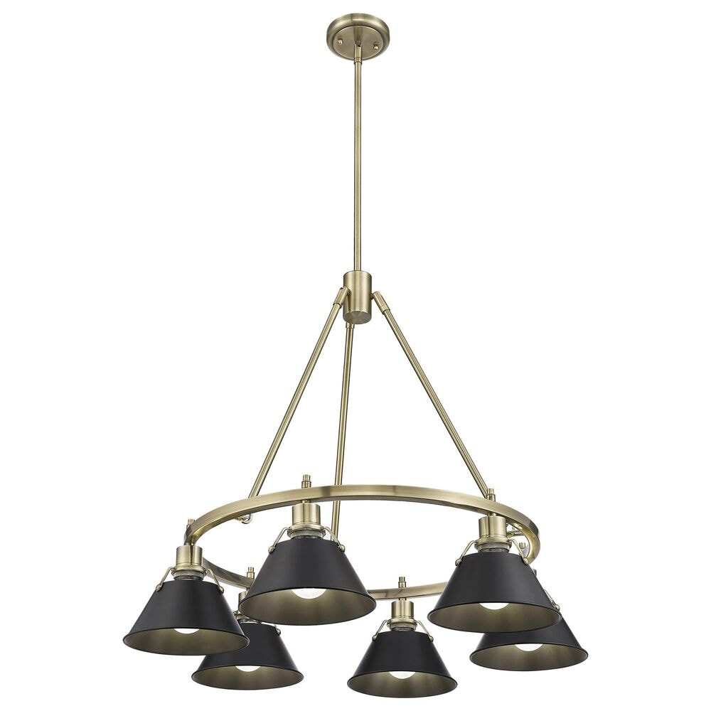 Golden Lighting Orwell 6-Light Chandelier with Matte Black Shade in Aged Brass, , large
