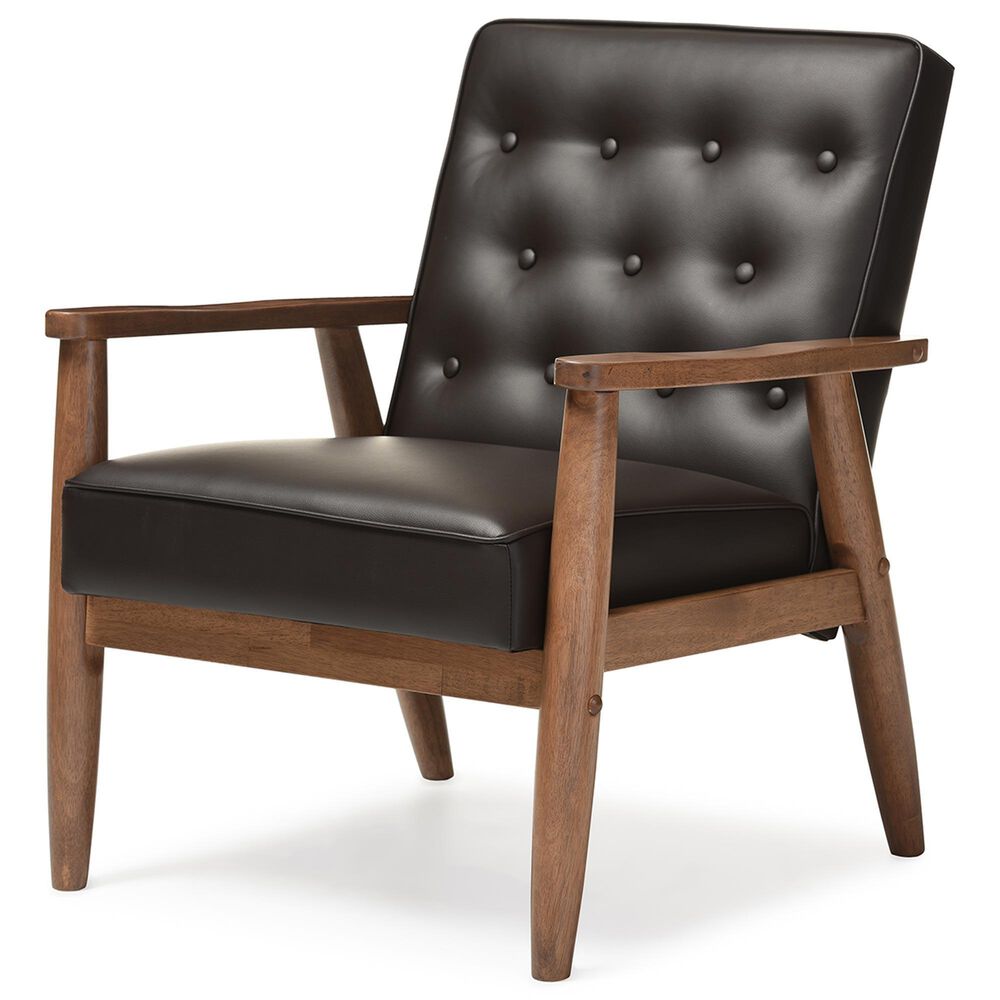 Baxton Studio Sorrento Lounge Chair in Dark Brown, , large
