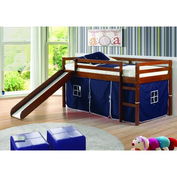 Forest Grove Twin Loft Bed with Slide and Blue Tent in Light Espresso, , large
