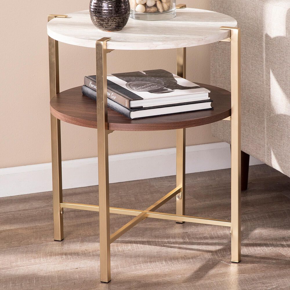 Southern Enterprises Ardmillan End Table in Brass/Tobacco/White, , large