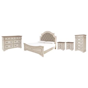 Signature Design by Ashley Realyn 5-Piece King Panel Bedroom Set in Chipped White, , large